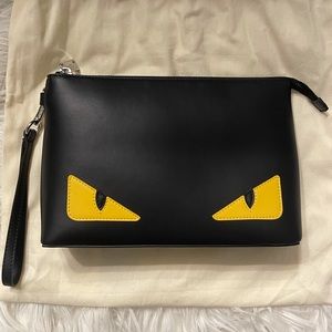 Fendi Black leather pouch with Bag Bugs eyes